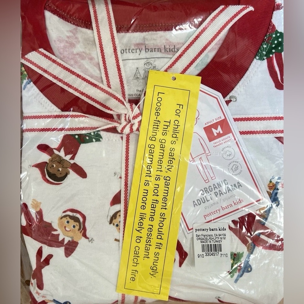 Pottery Barn Elf on the Shelf Pajamas Adult Medium Organic Cotton Holiday NWT